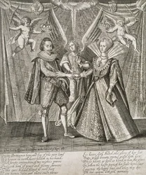 ジェームズ6世と1世の結婚のお祝い（1566-1625）とデンマークのアン（1574-1619）の彫刻